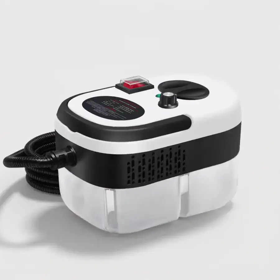 Le nettoyeur vapeur Anuisible, réservoir translucide, interrupteur rouge et molette